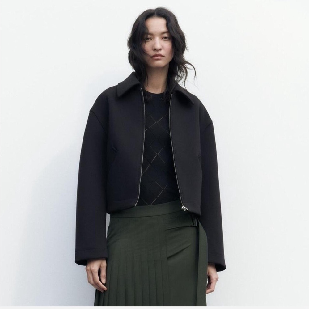 Zara Collared Short Jacket with Zip - M